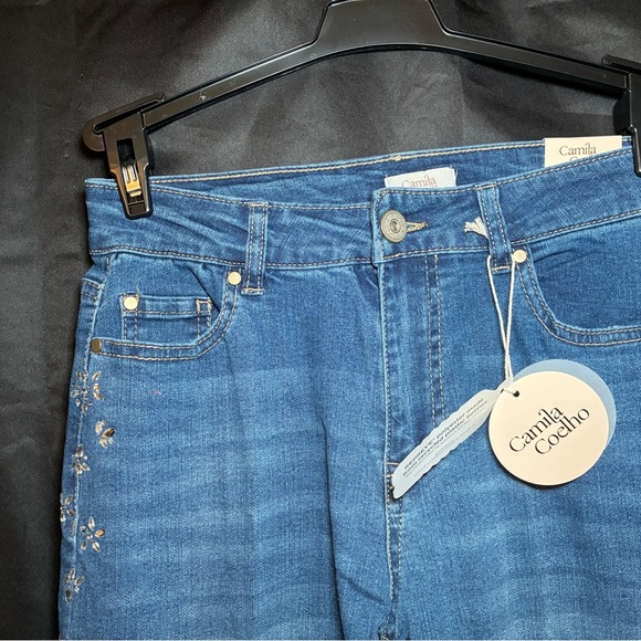 Camila Coelho Crystal Rhinestone Jeans Size 2 Medium Wash Straight Leg Fancy NWT - Picture 7 of 14